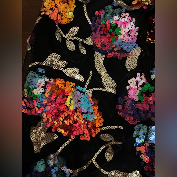 SOLD!!! Size Small Sequin Floral Colorful Dress Halter Top Black Shiny - Picture 10 of 12